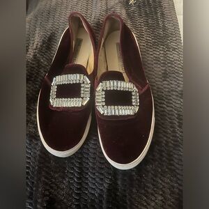 Karl Lagerfeld Ermine Women's Shoes/Burgundy
Loafers Velvet w/ Crystals Size 10m